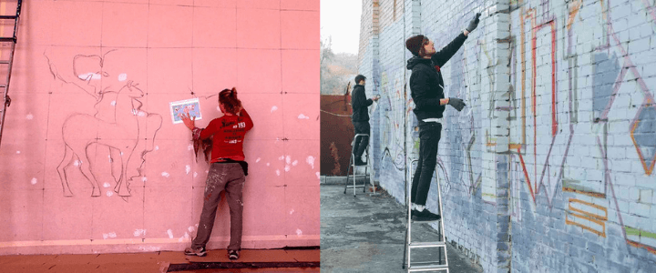 pintando murales de pared